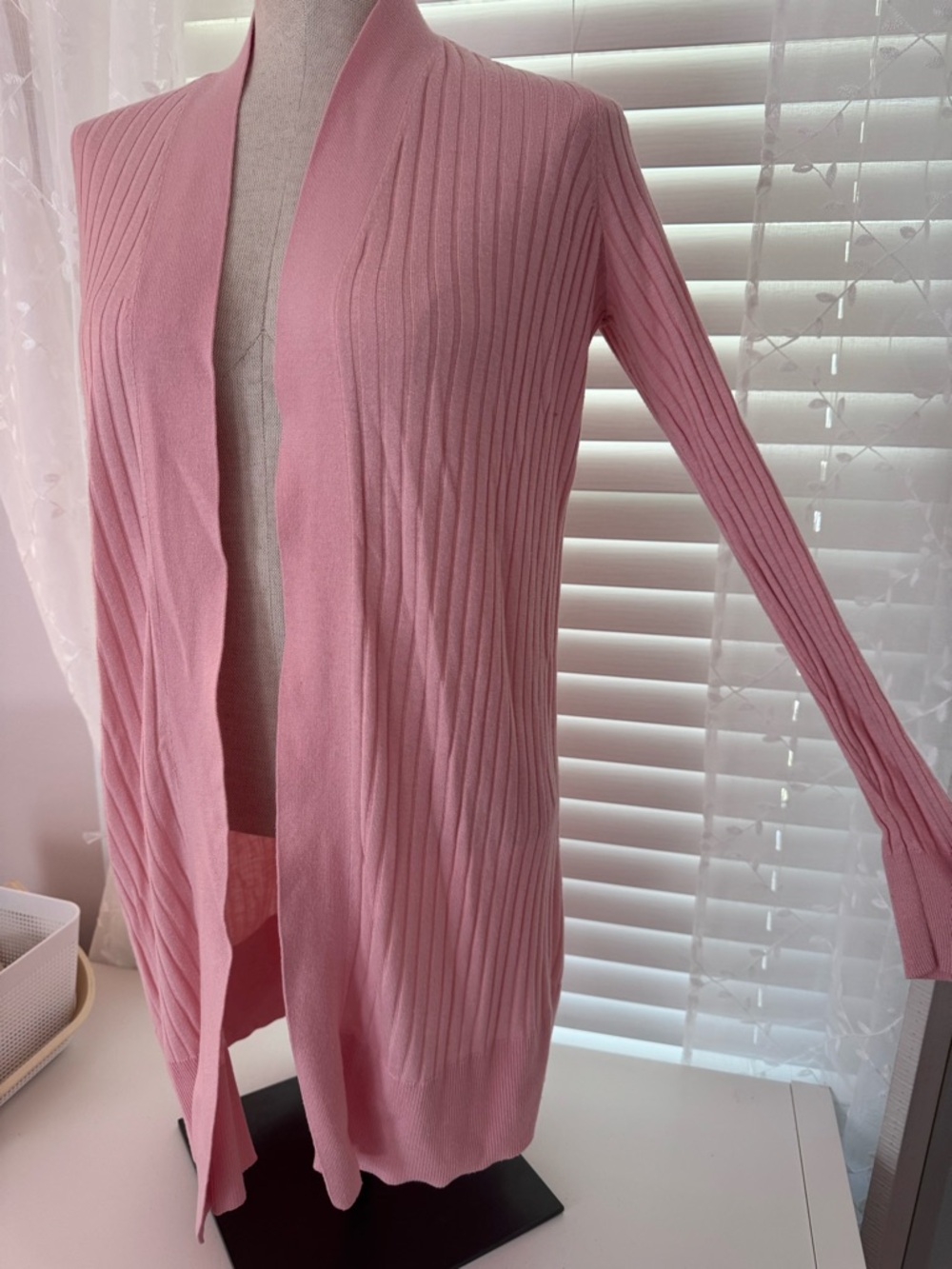 LOFT Pink Ribbed Open-Front Cardigan - Picture 3 of 6